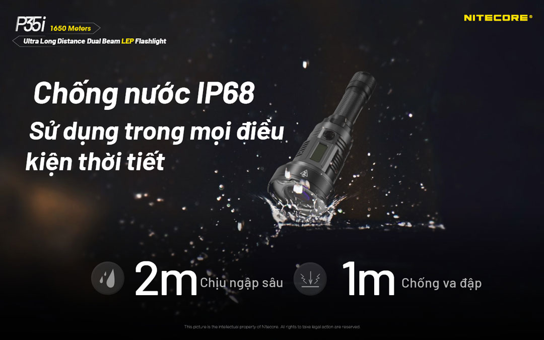 Đèn pin chiếu xa NITECORE P35i sáng 3.000 lumen chiếu xa 1.650m pin 21700 5000mAh màn hiển thị OLED vừa chiếu toả vừa chiếu xa