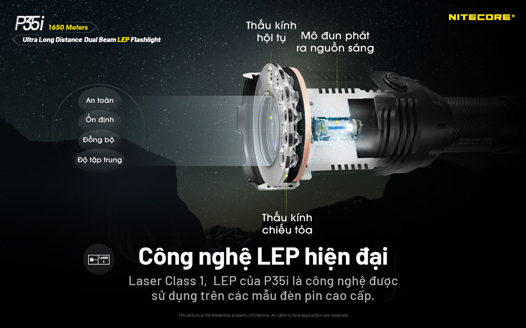 Đèn pin chiếu xa NITECORE P35i sáng 3.000 lumen chiếu xa 1.650m pin 21700 5000mAh màn hiển thị OLED vừa chiếu toả vừa chiếu xa
