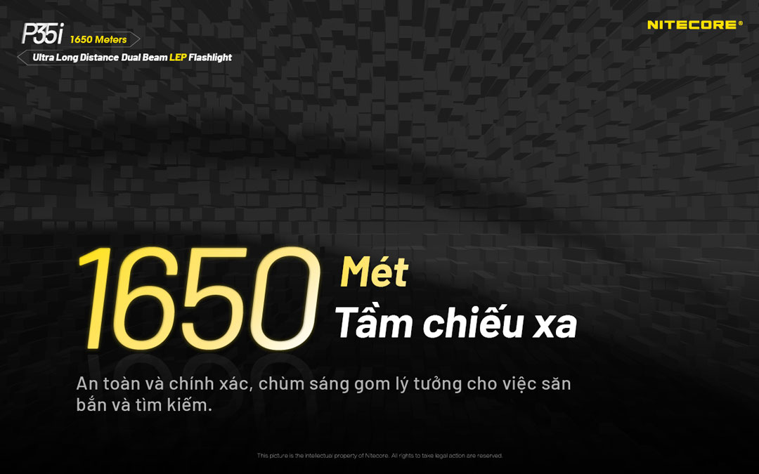 Đèn pin chiếu xa NITECORE P35i sáng 3.000 lumen chiếu xa 1.650m pin 21700 5000mAh màn hiển thị OLED vừa chiếu toả vừa chiếu xa