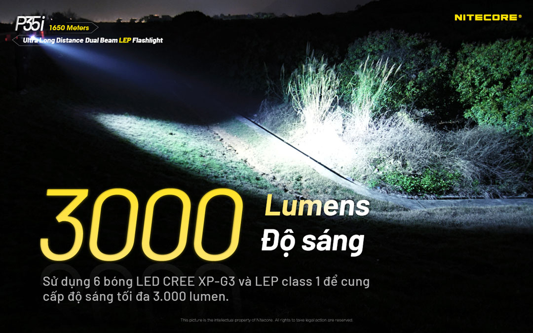 Đèn pin chiếu xa NITECORE P35i sáng 3.000 lumen chiếu xa 1.650m pin 21700 5000mAh màn hiển thị OLED vừa chiếu toả vừa chiếu xa