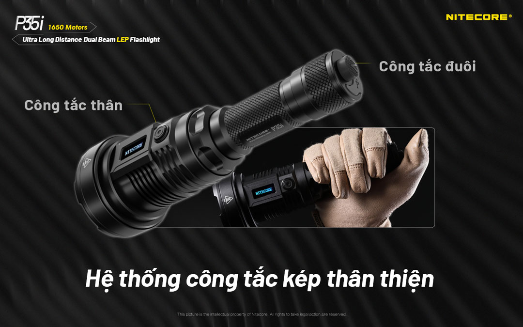 Đèn pin chiếu xa NITECORE P35i sáng 3.000 lumen chiếu xa 1.650m pin 21700 5000mAh màn hiển thị OLED vừa chiếu toả vừa chiếu xa