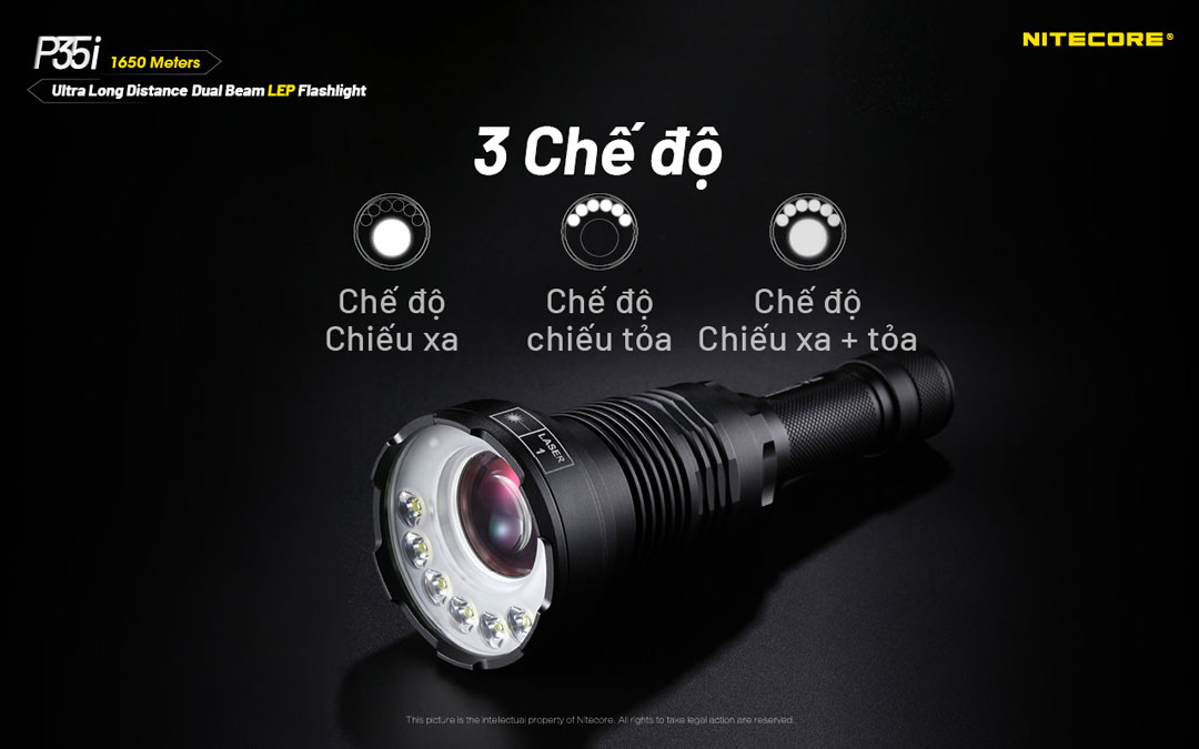 Đèn pin chiếu xa NITECORE P35i sáng 3.000 lumen chiếu xa 1.650m pin 21700 5000mAh màn hiển thị OLED vừa chiếu toả vừa chiếu xa