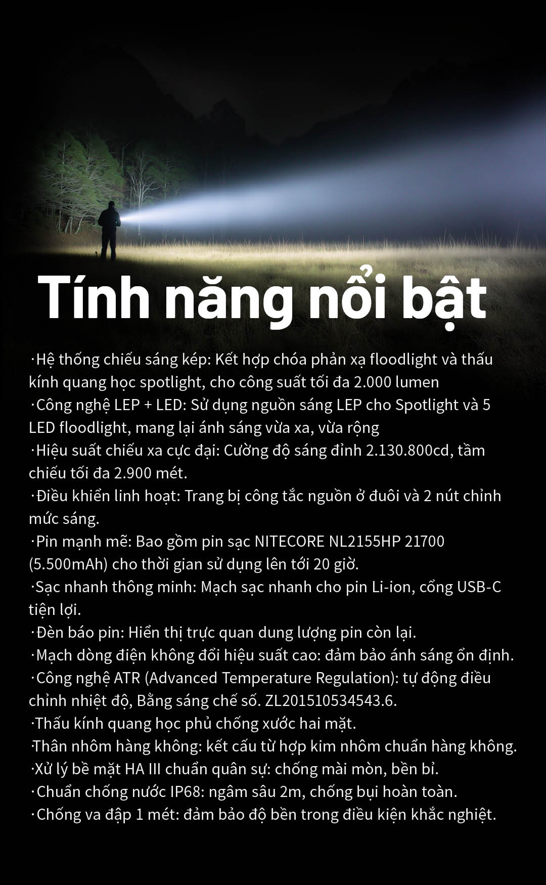 Đèn pin NITECORE P40 độ sáng 2000 lm chiếu siêu xa 2900m