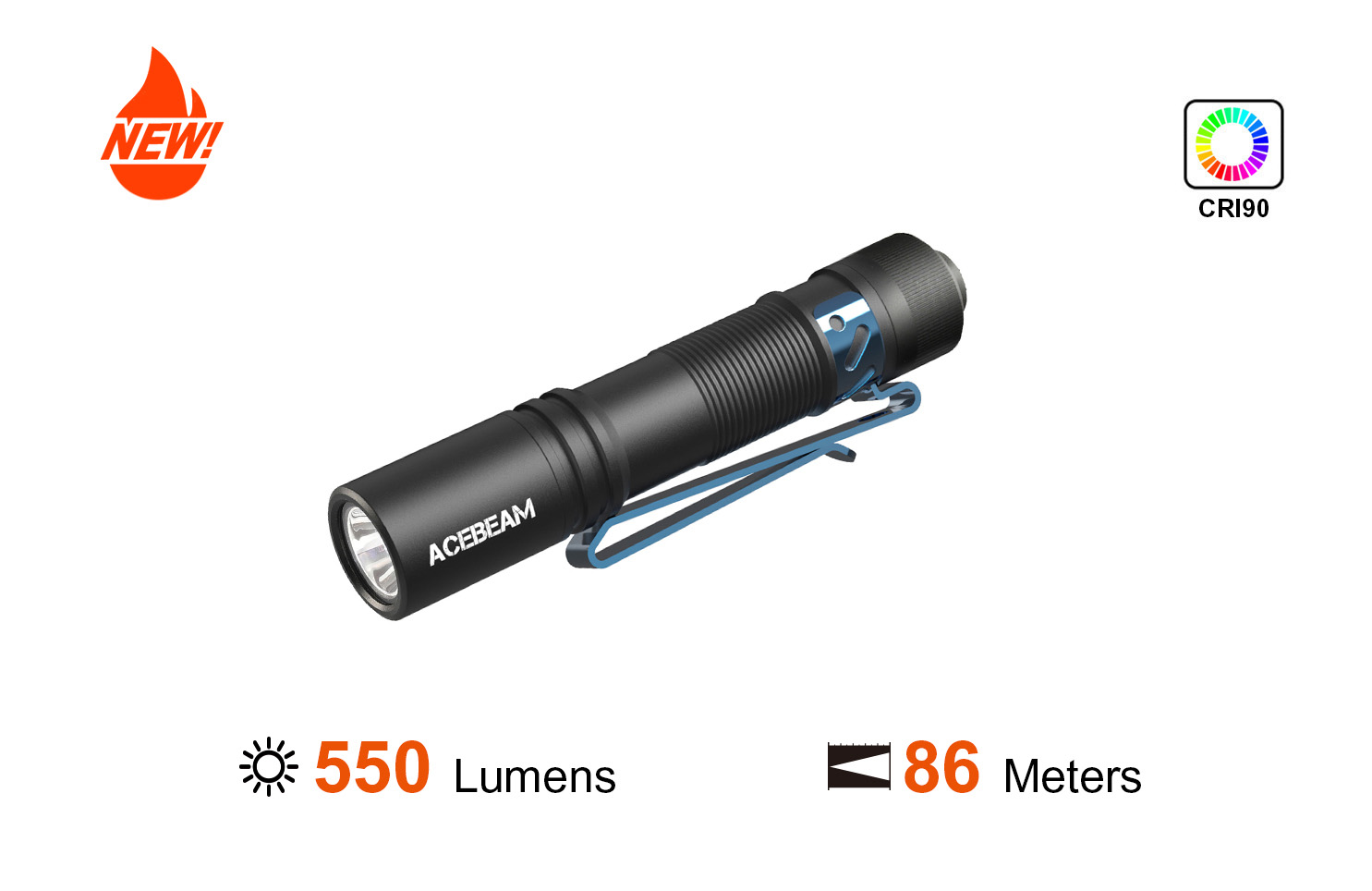 Đèn pin ACEBEAM POKELIT AA độ sáng 550lm chiếu xa 86m pin 14500 độ hoàn màu cao