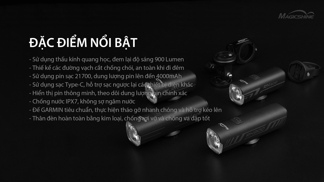 Đèn xe đạp MAGICSHINE RN900 sáng 900lm pin 4000mAh sạc USB-C powerbank