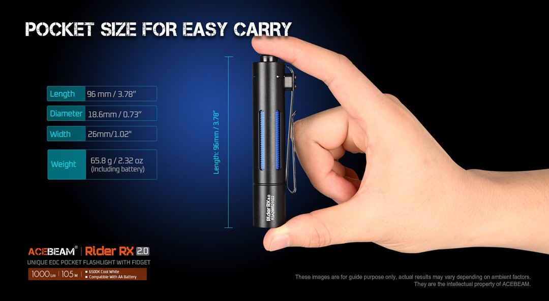 Đèn pin ACEBEAM RIDER RX 2.0 sáng 1000 lumen chiếu xa 105m pin 14500 USB-C fidget toy