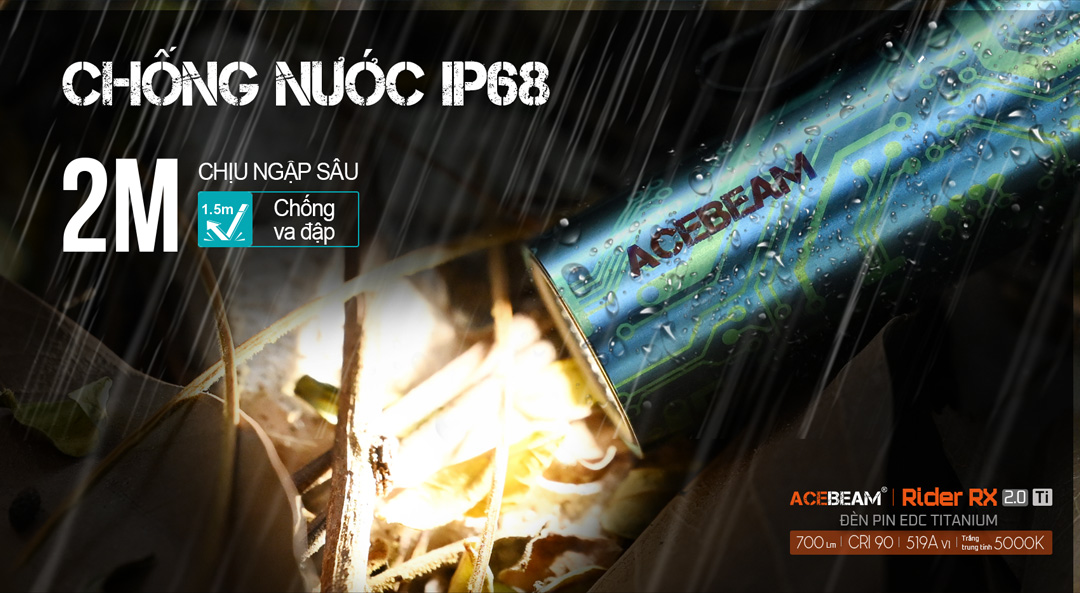 Đèn pin ACEBEAM RIDER RX 2.0 Titanium 700 lumen chiếu xa 101m pin 14500 USB-C fidget toy