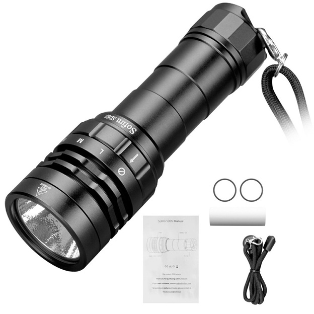 Đèn lặn SOFIRN SD05 LED CREE XHP50.2 độ sáng 3000 lumen pin 21700 (pin sạc kèm theo)