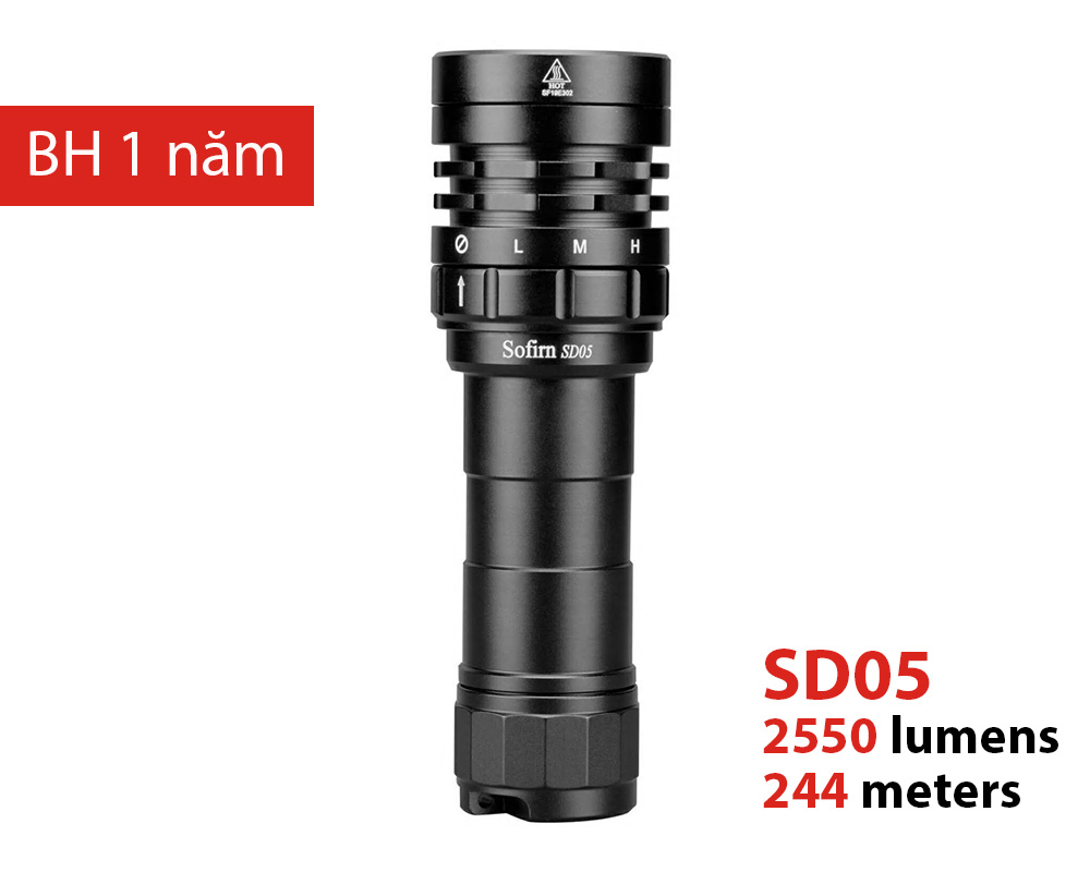Đèn lặn SOFIRN SD05 LED CREE XHP50.2 độ sáng 3000 lumen pin 21700 (pin sạc kèm theo)