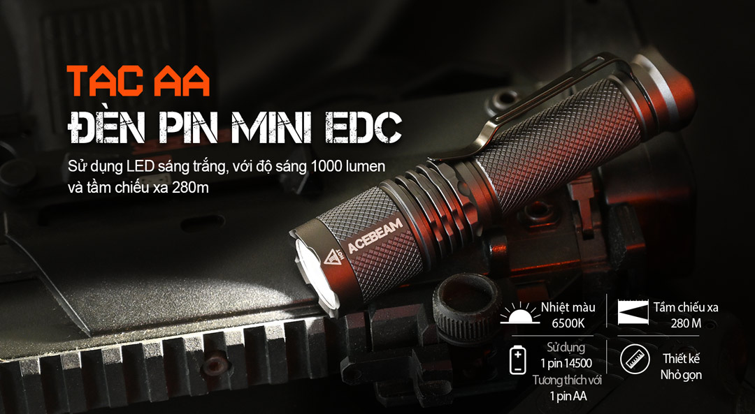 Đèn pin mini ACEBEAM TAC AA sáng 1000lm tầm chiếu xa 280m pin sạc 14500 920mAh