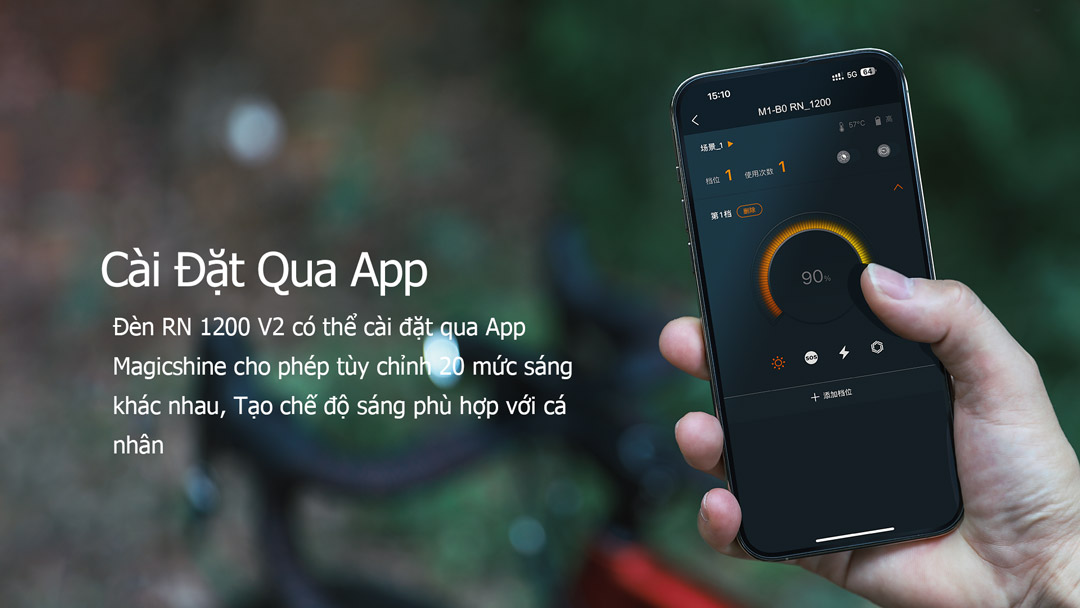 Đèn xe đạp MAGICSHINE RN 1200 V2 độ sáng 1200lm 5000mAh hỗ trợ đồng bộ ánh sáng FTR, powerbank