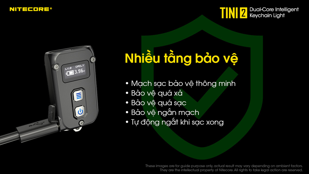 Đèn pin móc khóa NITECORE TINI2 độ sáng 500 lumens tầm chiếu xa 89m pin dung lượng 280mAh USB-C hiển thị OLED