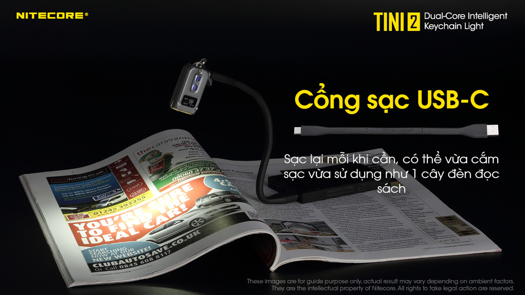 Đèn pin móc khóa NITECORE TINI2 độ sáng 500 lumens tầm chiếu xa 89m pin dung lượng 280mAh USB-C hiển thị OLED