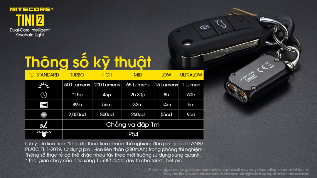 Đèn pin móc khóa NITECORE TINI2 độ sáng 500 lumens tầm chiếu xa 89m pin dung lượng 280mAh USB-C hiển thị OLED