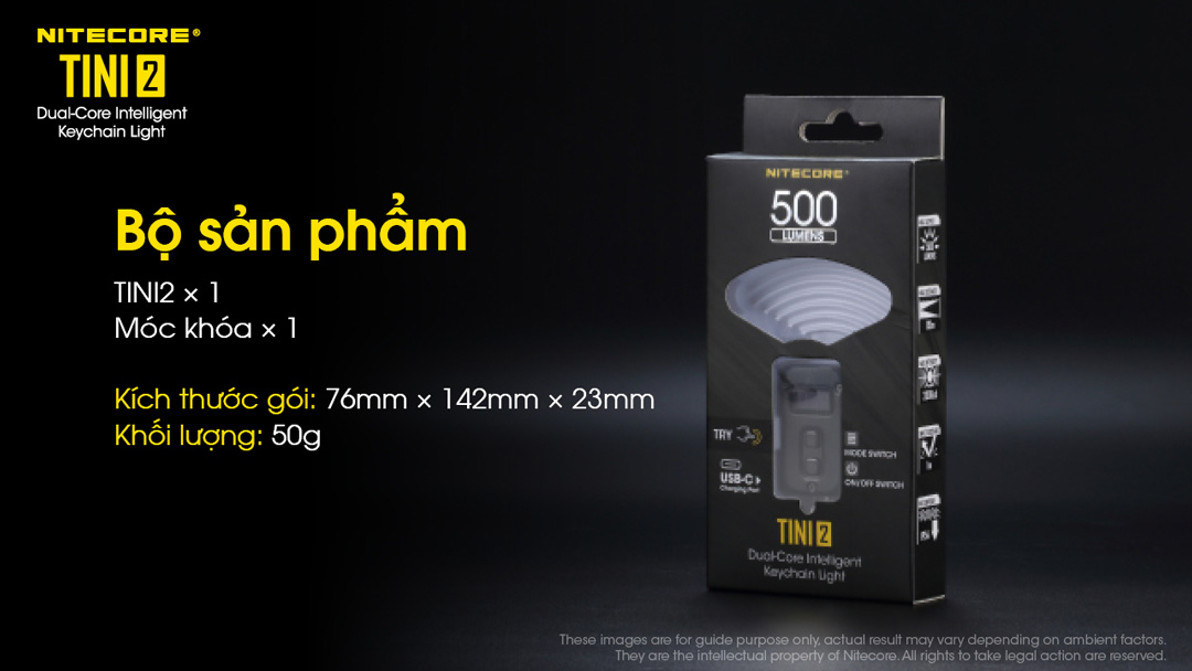 Đèn pin móc khóa NITECORE TINI2 độ sáng 500 lumens tầm chiếu xa 89m pin dung lượng 280mAh USB-C hiển thị OLED