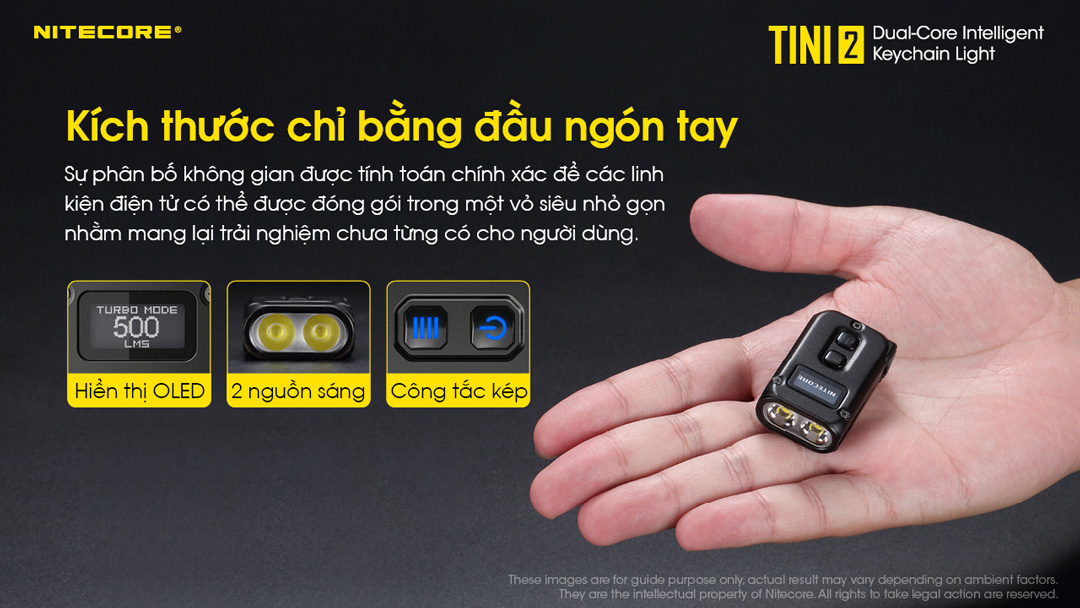 Đèn pin móc khóa NITECORE TINI2 độ sáng 500 lumens tầm chiếu xa 89m pin dung lượng 280mAh USB-C hiển thị OLED