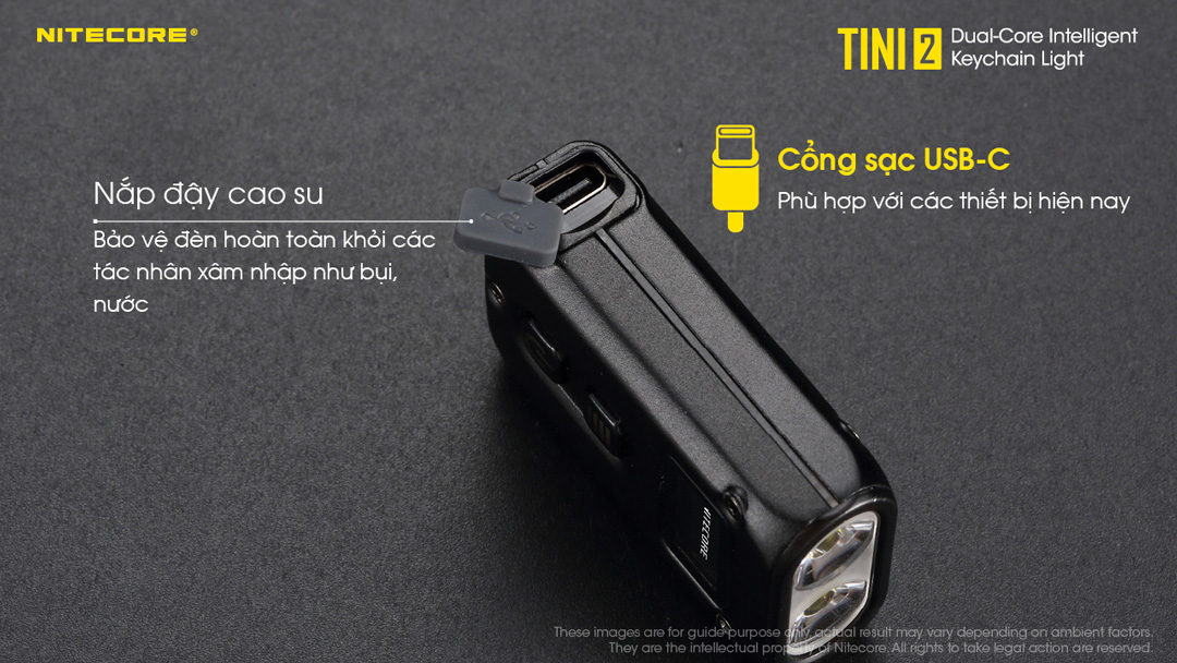 Đèn pin móc khóa NITECORE TINI2 độ sáng 500 lumens tầm chiếu xa 89m pin dung lượng 280mAh USB-C hiển thị OLED