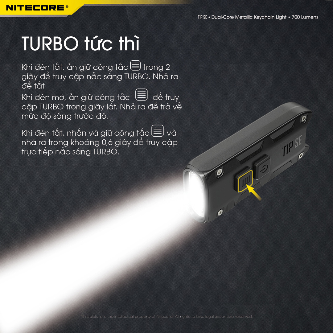 Đèn pin móc khóa NITECORE TIP SE sáng 700 lumens chiếu xa 90m pin dung lượng 500mAh USB-C