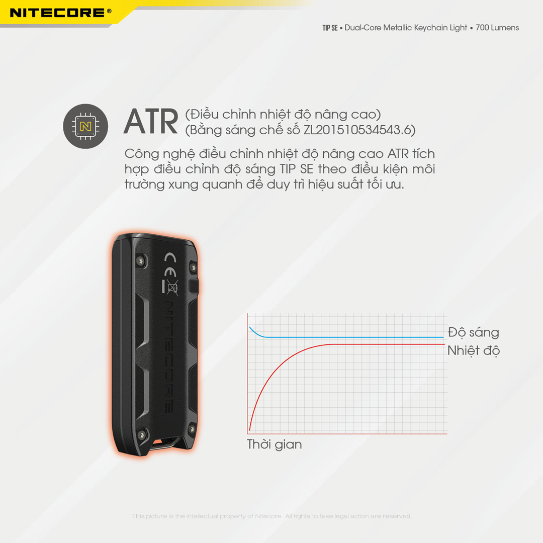 Đèn pin móc khóa NITECORE TIP SE sáng 700 lumens chiếu xa 90m pin dung lượng 500mAh USB-C