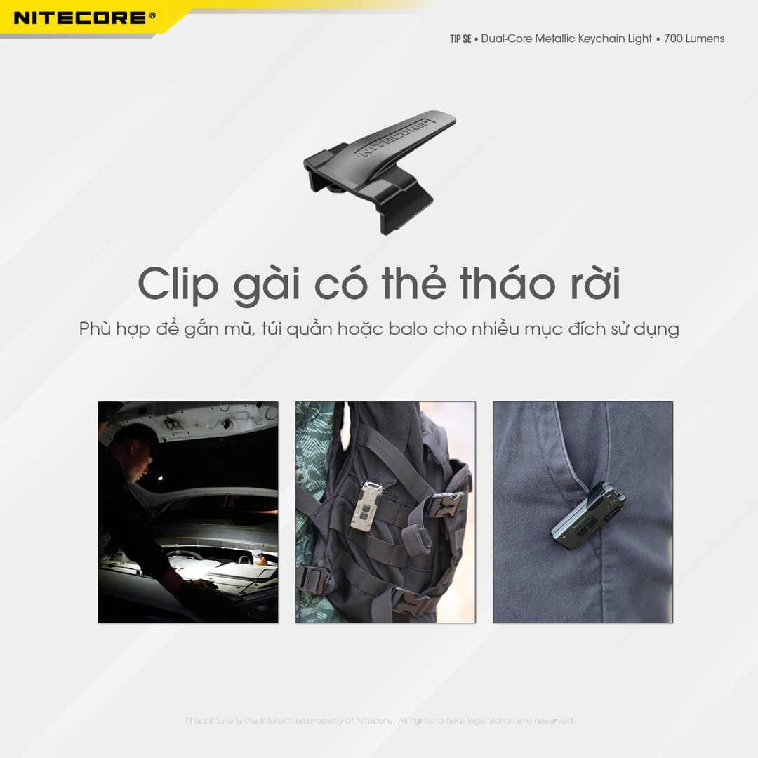 Đèn pin móc khóa NITECORE TIP SE sáng 700 lumens chiếu xa 90m pin dung lượng 500mAh USB-C
