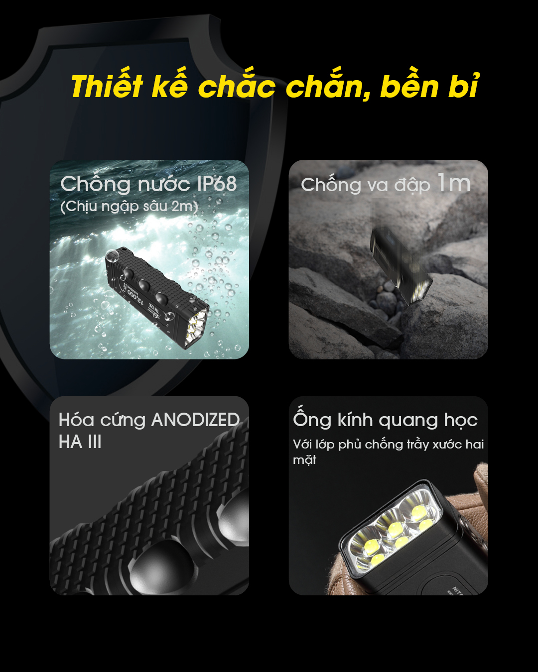 Đèn pin tác chiến NITECORE TM12K sáng 12.000lm tầm chiếu xa 250m công tắc đuôi kép phản ứng nhanh