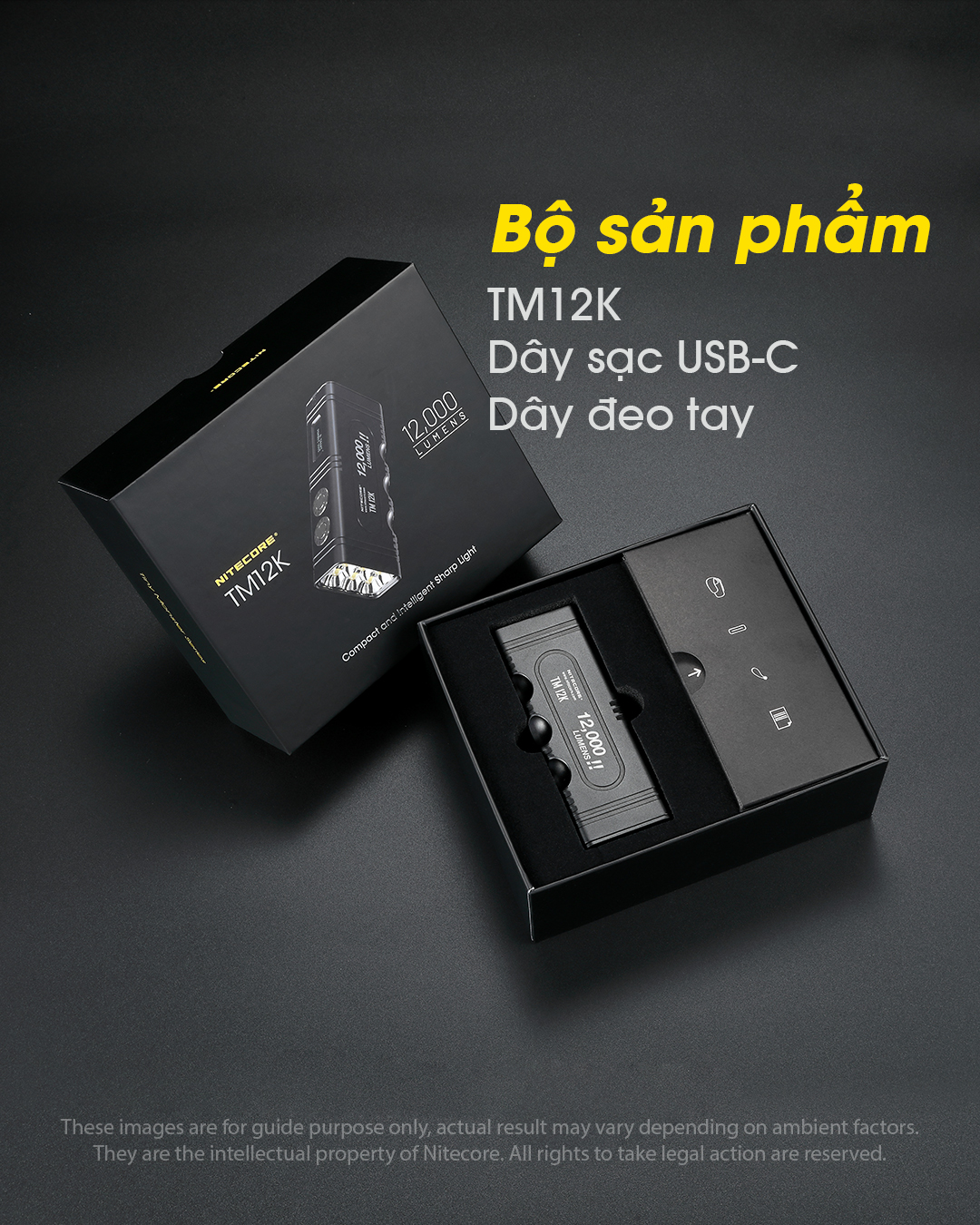 Đèn pin tác chiến NITECORE TM12K sáng 12.000lm tầm chiếu xa 250m công tắc đuôi kép phản ứng nhanh