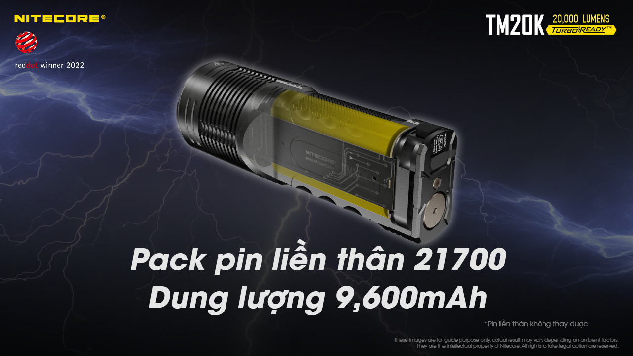 Đèn pin tác chiến NITECORE TM20K sáng 20.000 lumens chiếu xa 290m pin 9.600mAh công tắc phản ứng nhanh