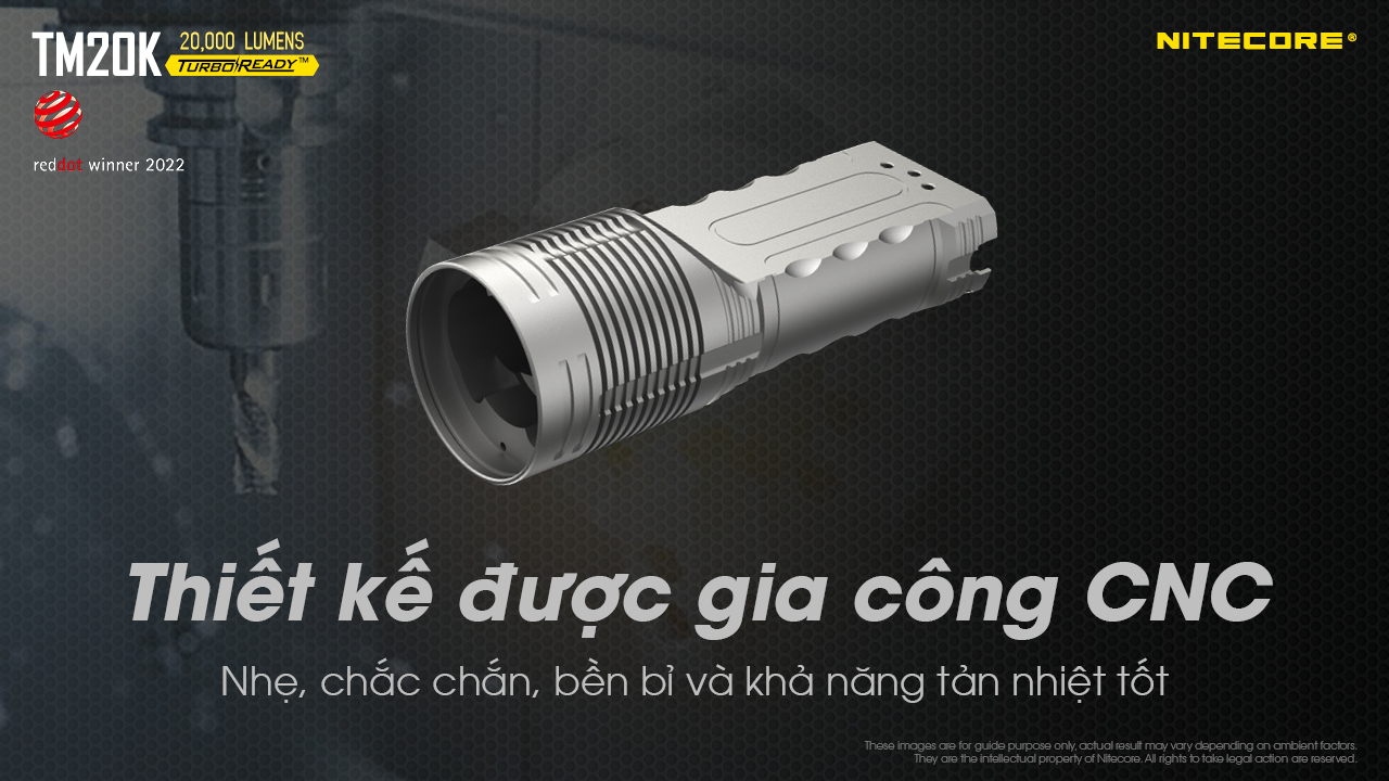 Đèn pin tác chiến NITECORE TM20K sáng 20.000 lumens chiếu xa 290m pin 9.600mAh công tắc phản ứng nhanh