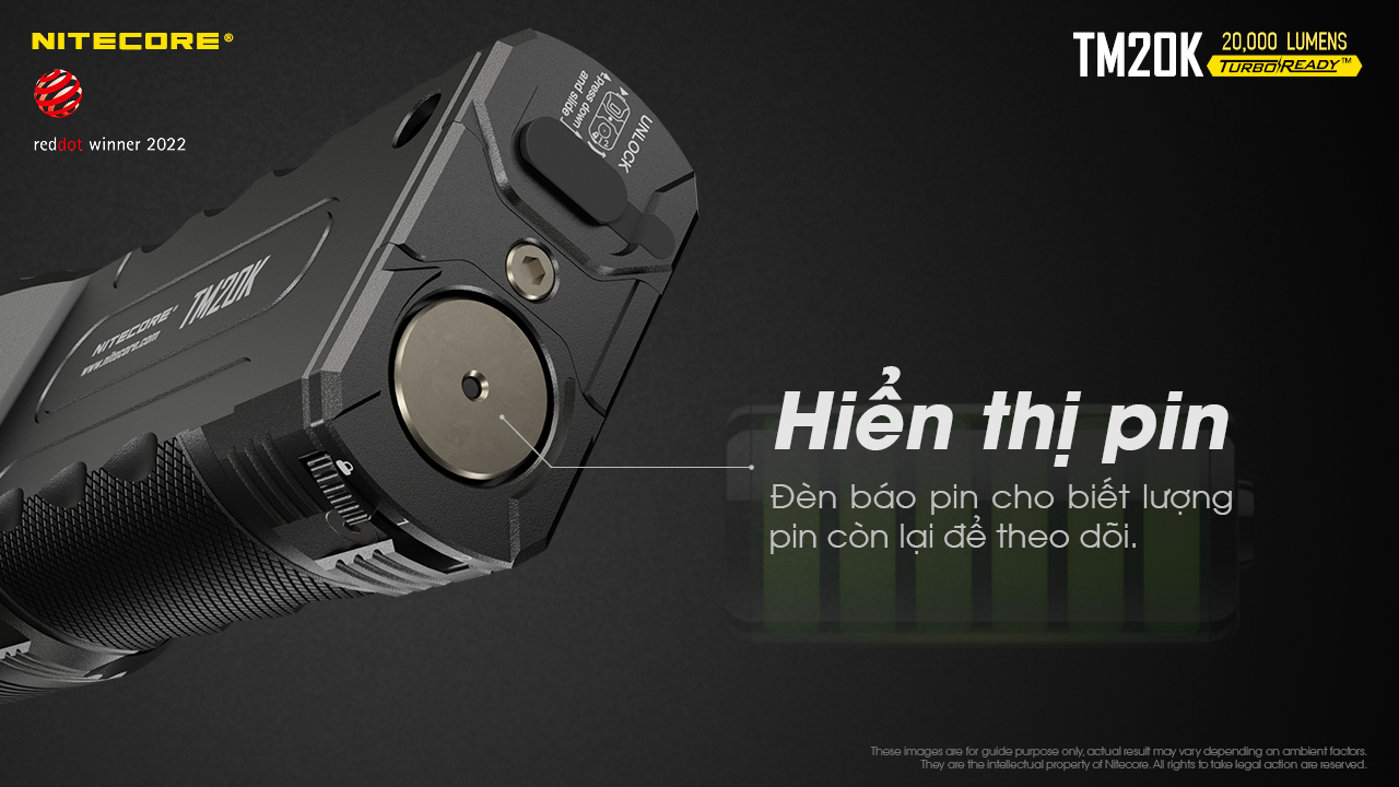 Đèn pin tác chiến NITECORE TM20K sáng 20.000 lumens chiếu xa 290m pin 9.600mAh công tắc phản ứng nhanh