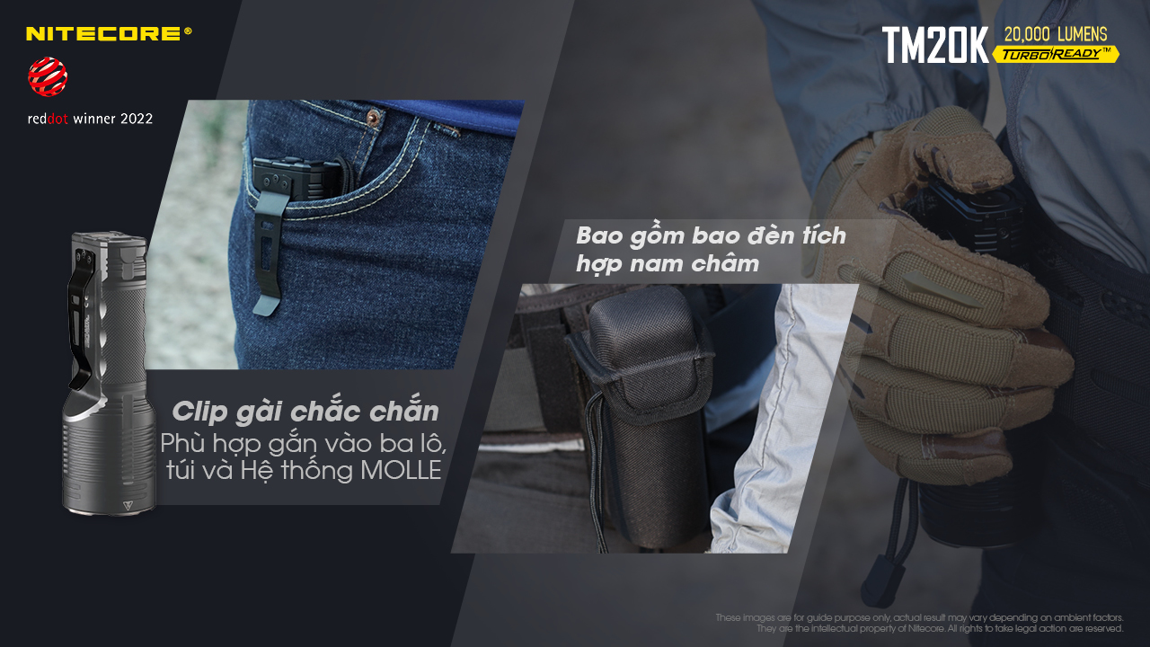 Đèn pin tác chiến NITECORE TM20K sáng 20.000 lumens chiếu xa 290m pin 9.600mAh công tắc phản ứng nhanh