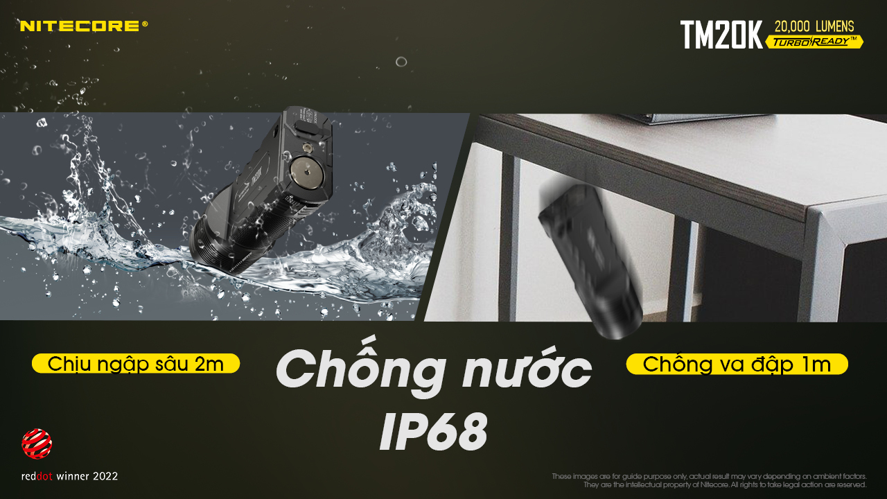Đèn pin tác chiến NITECORE TM20K sáng 20.000 lumens chiếu xa 290m pin 9.600mAh công tắc phản ứng nhanh
