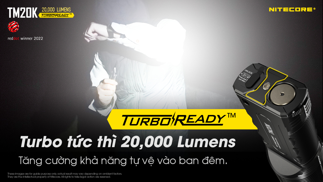 Đèn pin tác chiến NITECORE TM20K sáng 20.000 lumens chiếu xa 290m pin 9.600mAh công tắc phản ứng nhanh