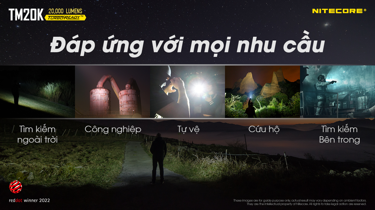 Đèn pin tác chiến NITECORE TM20K sáng 20.000 lumens chiếu xa 290m pin 9.600mAh công tắc phản ứng nhanh