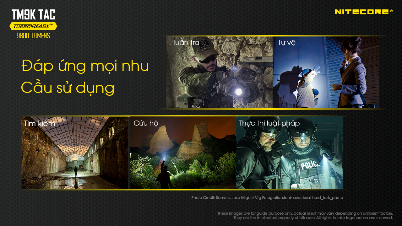 Đèn pin tác chiến NITECORE TM9K TAC sáng 9800lm chiếu xa 280m pin 5.000mAh công tắc kép phản ứng nhanh