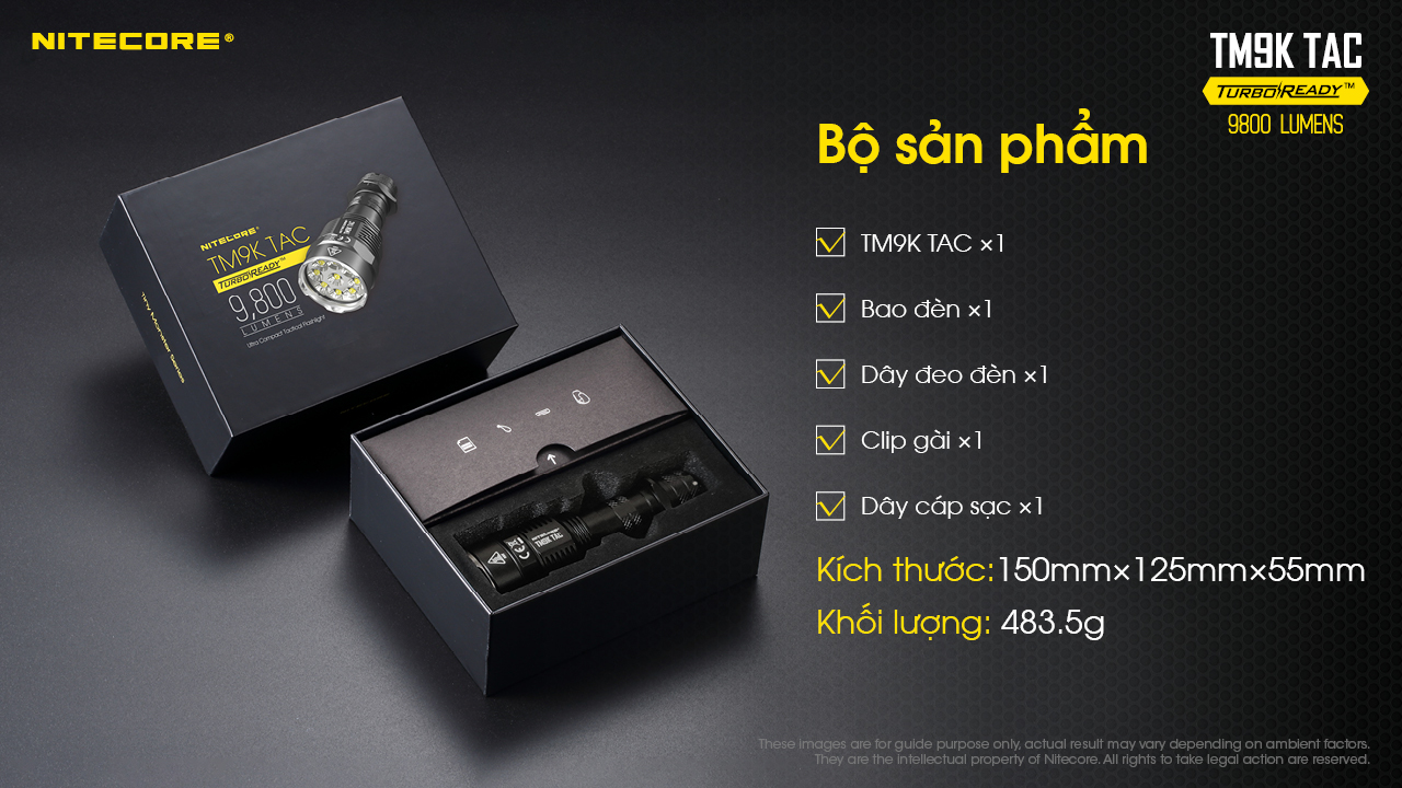 Đèn pin tác chiến NITECORE TM9K TAC sáng 9800lm chiếu xa 280m pin 5.000mAh công tắc kép phản ứng nhanh