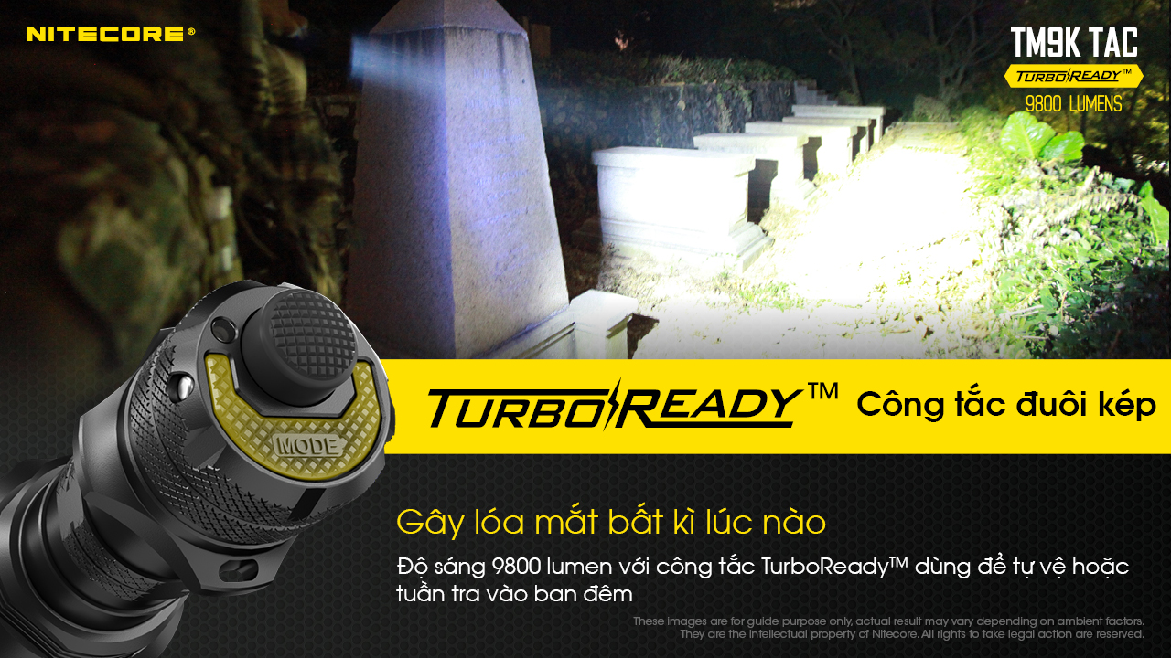 Đèn pin tác chiến NITECORE TM9K TAC sáng 9800lm chiếu xa 280m pin 5.000mAh công tắc kép phản ứng nhanh