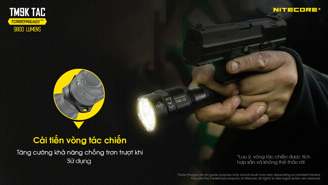 Đèn pin tác chiến NITECORE TM9K TAC sáng 9800lm chiếu xa 280m pin 5.000mAh công tắc kép phản ứng nhanh