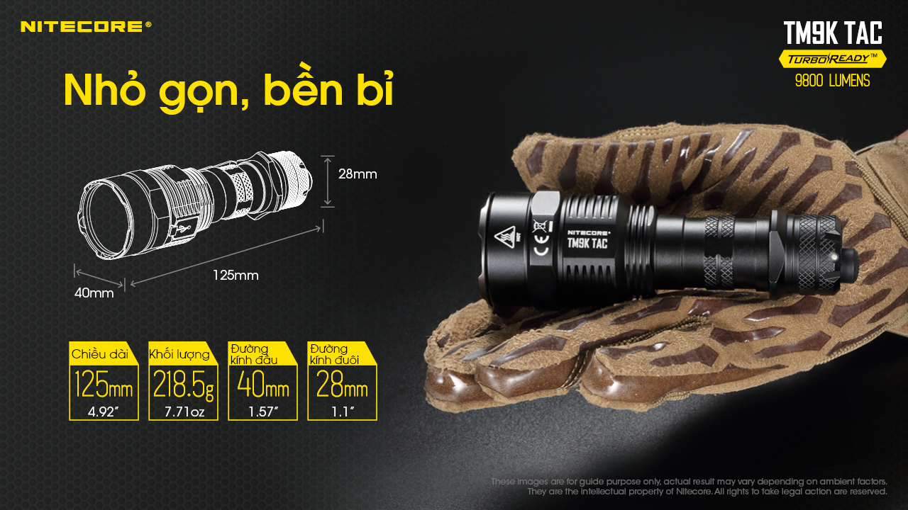 Đèn pin tác chiến NITECORE TM9K TAC sáng 9800lm chiếu xa 280m pin 5.000mAh công tắc kép phản ứng nhanh