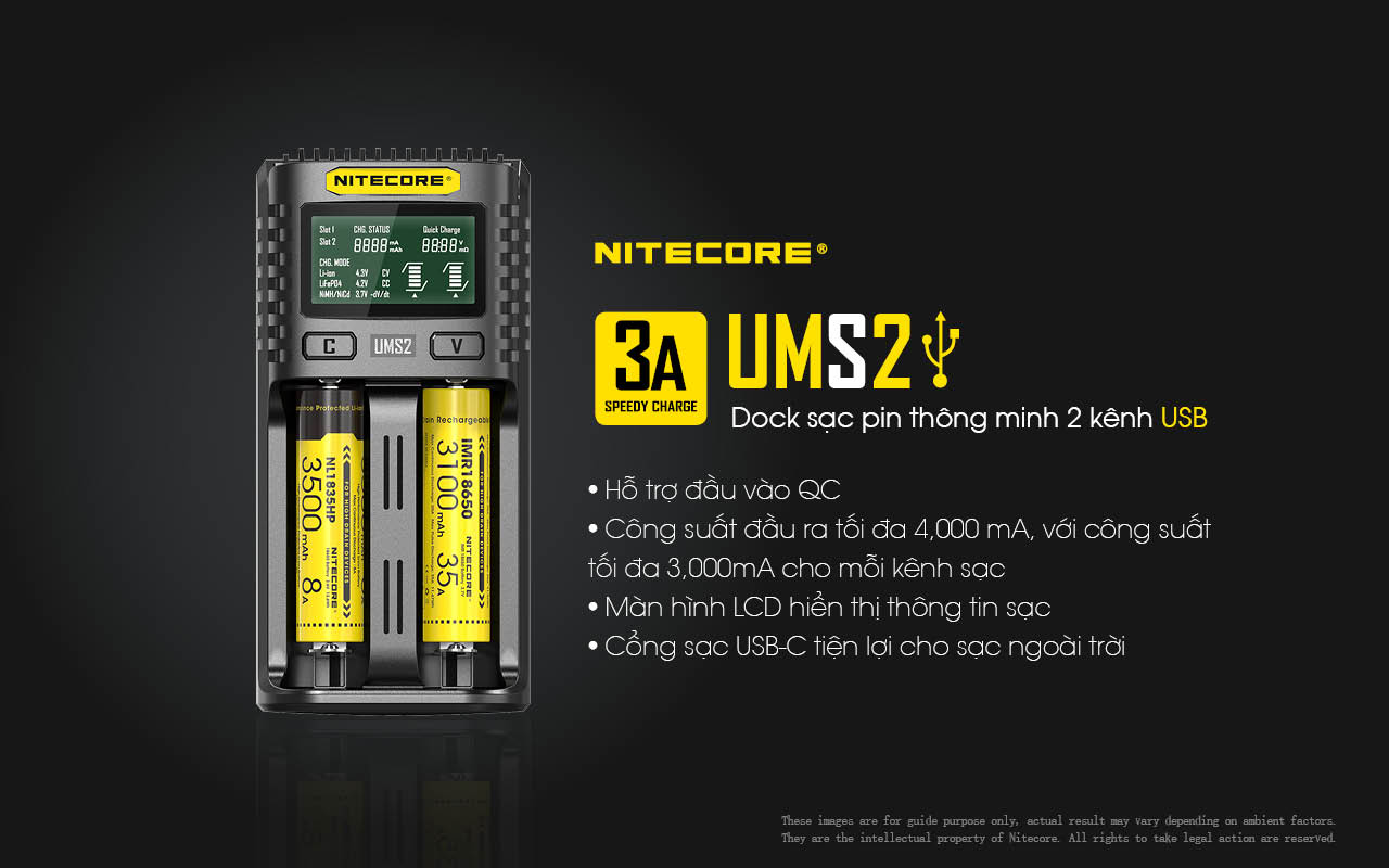 Sạc đôi NITECORE UMS2 đầu vào USB-C