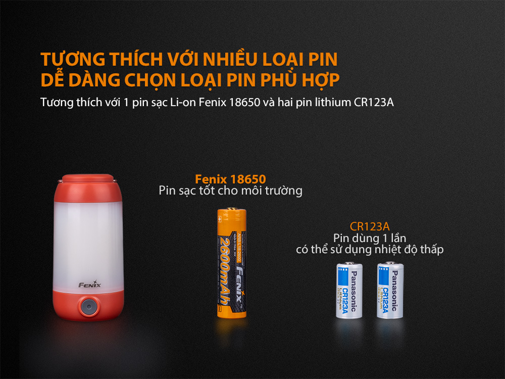 fenix cl26r tương thích với 1 pin sạc li-ion fenix 18650