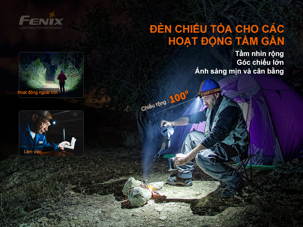 Đèn pin đội đầu FENIX HM60R độ sáng 1300 lumen chiếu xa 120m cổng sạc USB C