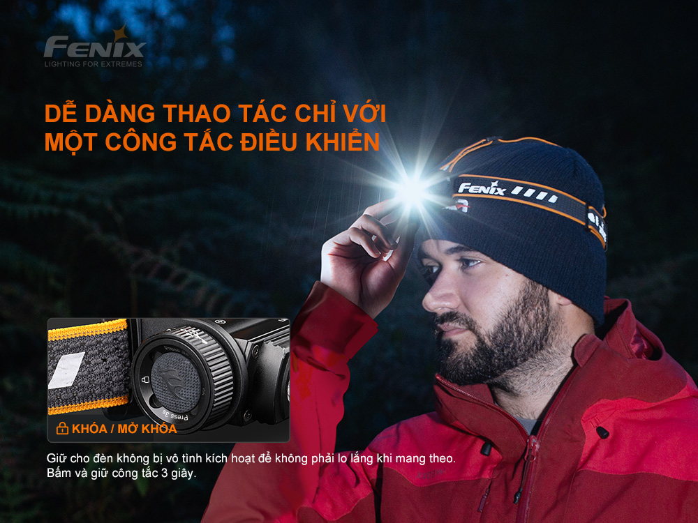 Đèn pin đội đầu FENIX HM60R độ sáng 1300 lumen chiếu xa 120m cổng sạc USB C