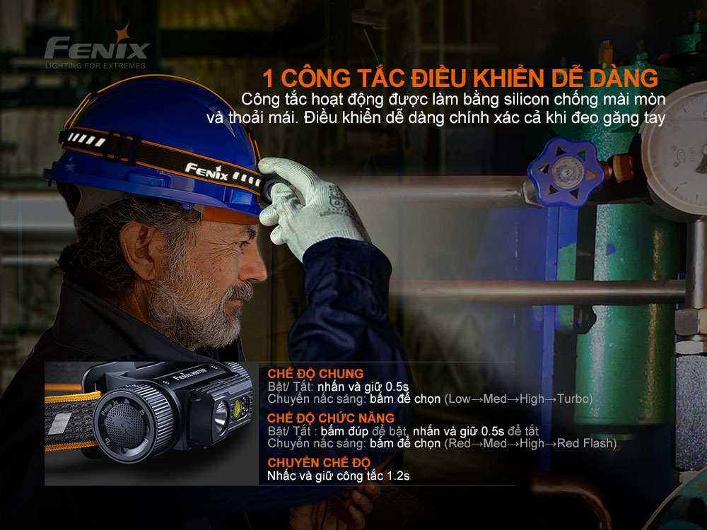 Đèn pin đội đầu FENIX HM70R độ sáng 1600 lumen chiếu xa 186m pin 21700 5000mAH sạc USB C