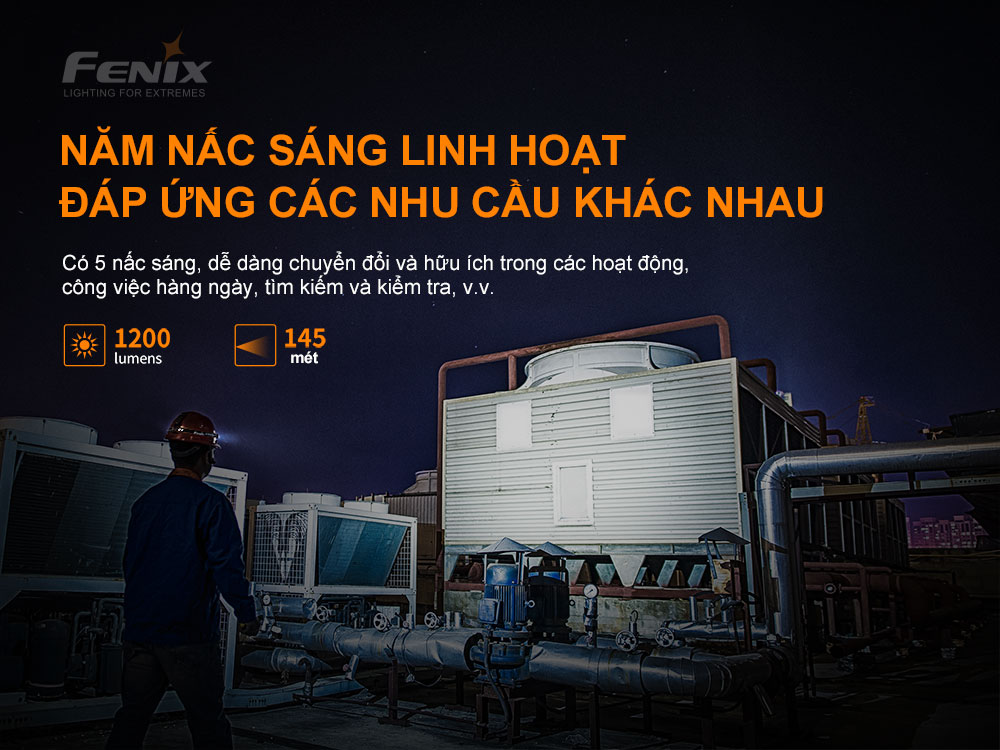 Đèn đội đầu Fenix HM61R có 5 nấc sáng linh hoạt