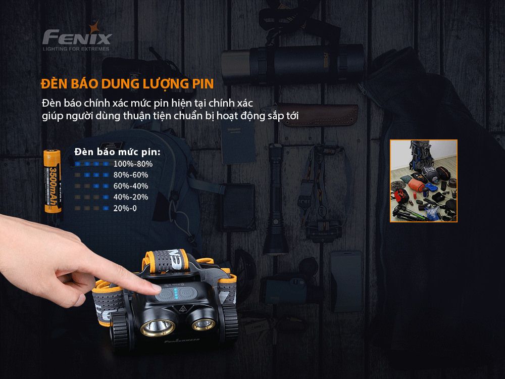 Đèn pin đội đầu FENIX HM65R độ sáng 1400 lumen chiếu xa 163m sạc USB C