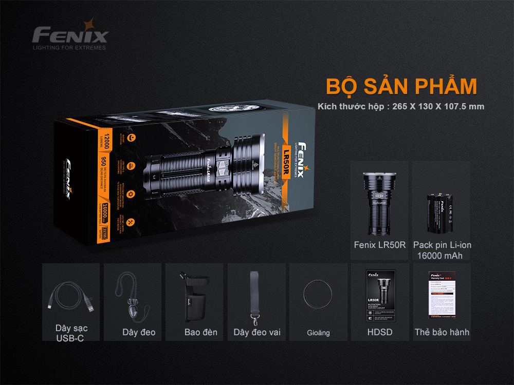 Đèn pin chiếu xa FENIX LR50R độ sáng 12000 lumen chiếu xa 950m
