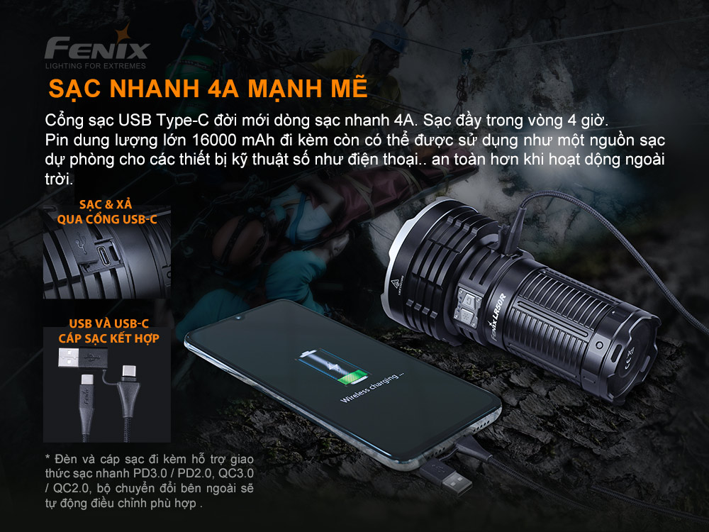 Đèn pin chiếu xa FENIX LR50R độ sáng 12000 lumen chiếu xa 950m
