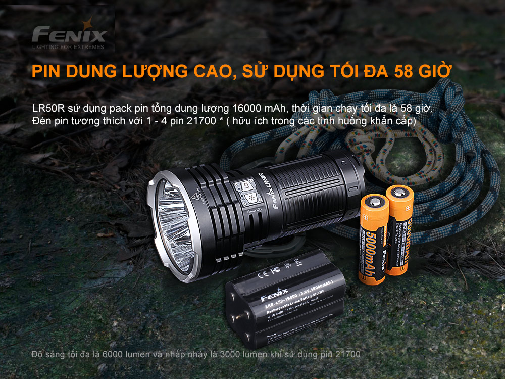 Đèn pin chiếu xa FENIX LR50R độ sáng 12000 lumen chiếu xa 950m