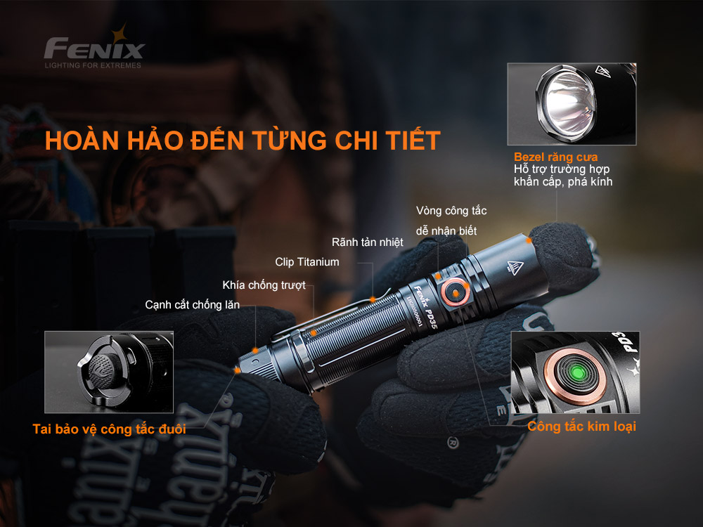 Đèn pin FENIX PD35 V3.0 độ sáng 1700 lumen chiếu xa 357m pin sạc 18650 2600mAh kèm theo