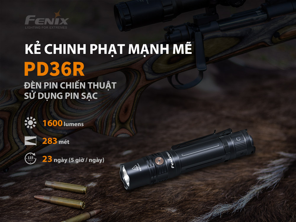 Đèn pin FENIX PD36R độ sáng 1600lm chiếu xa 283m sạc USB C pin 21700 5000mAh kèm theo